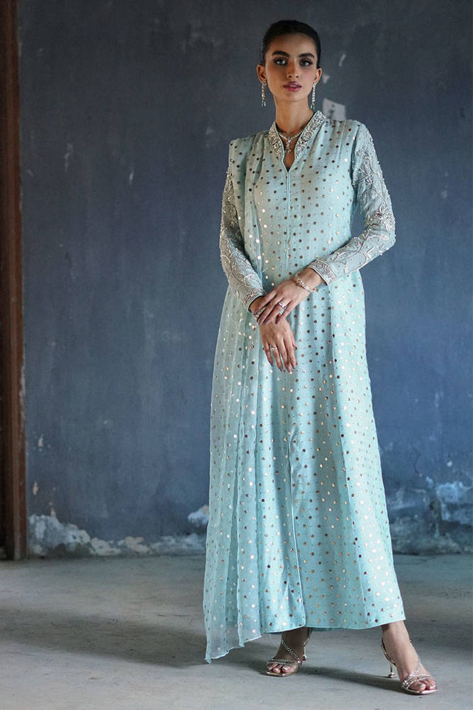 Farida Hasan. Teal Lace Crystal with Pants