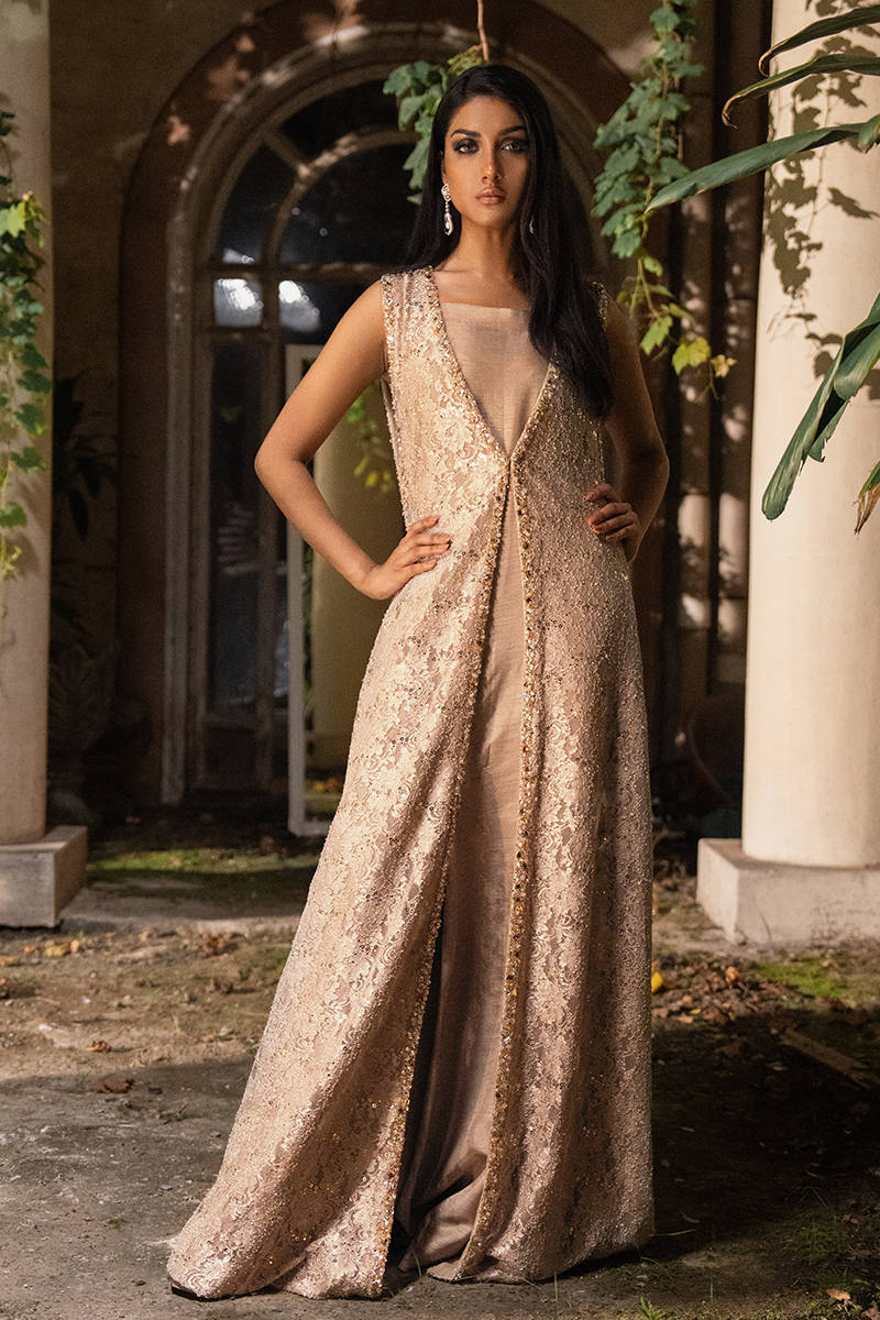 Crystal Lace Gown With Jumpsuit Farida Hasan